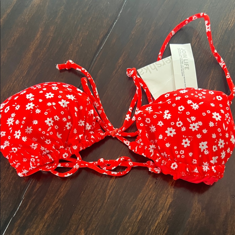 Bershka Red Floral Bikini Top